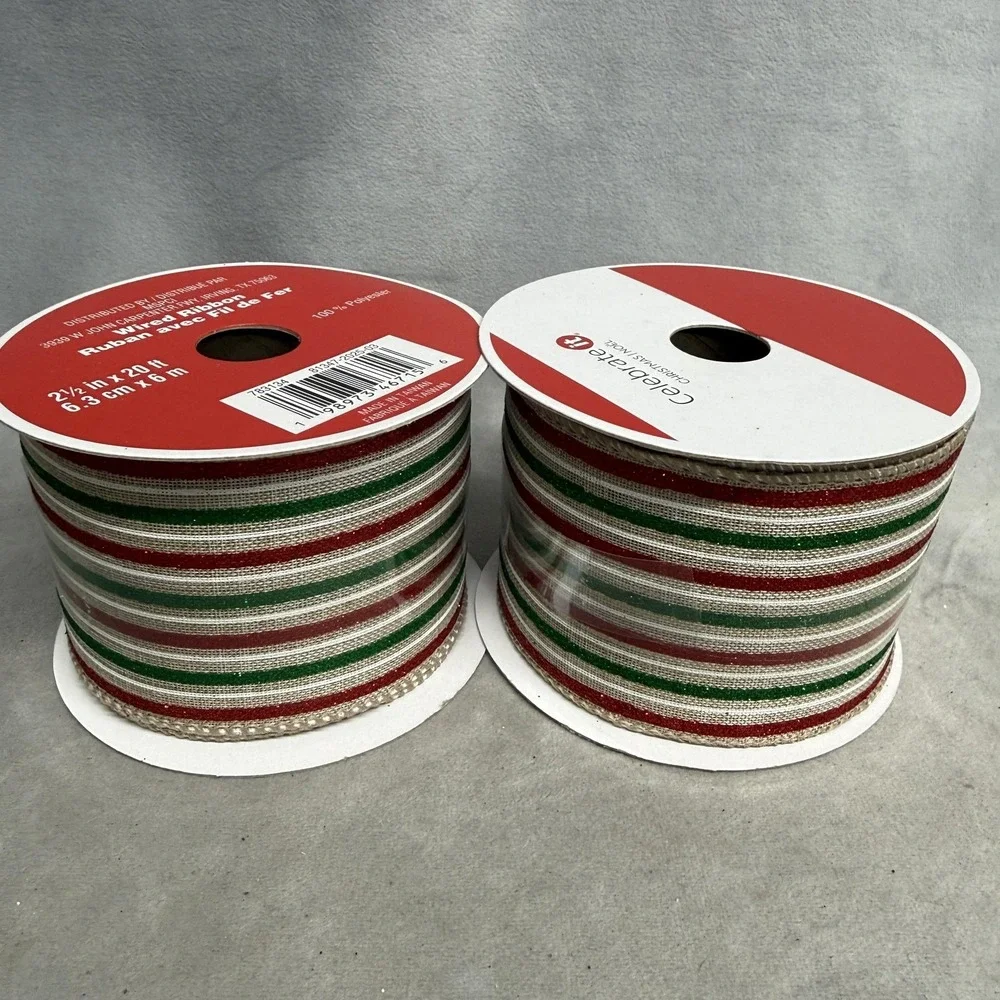 Celebrate It Christmas Wired Ribbon Lot 4 Spools Truck Lights Red Green Glitter